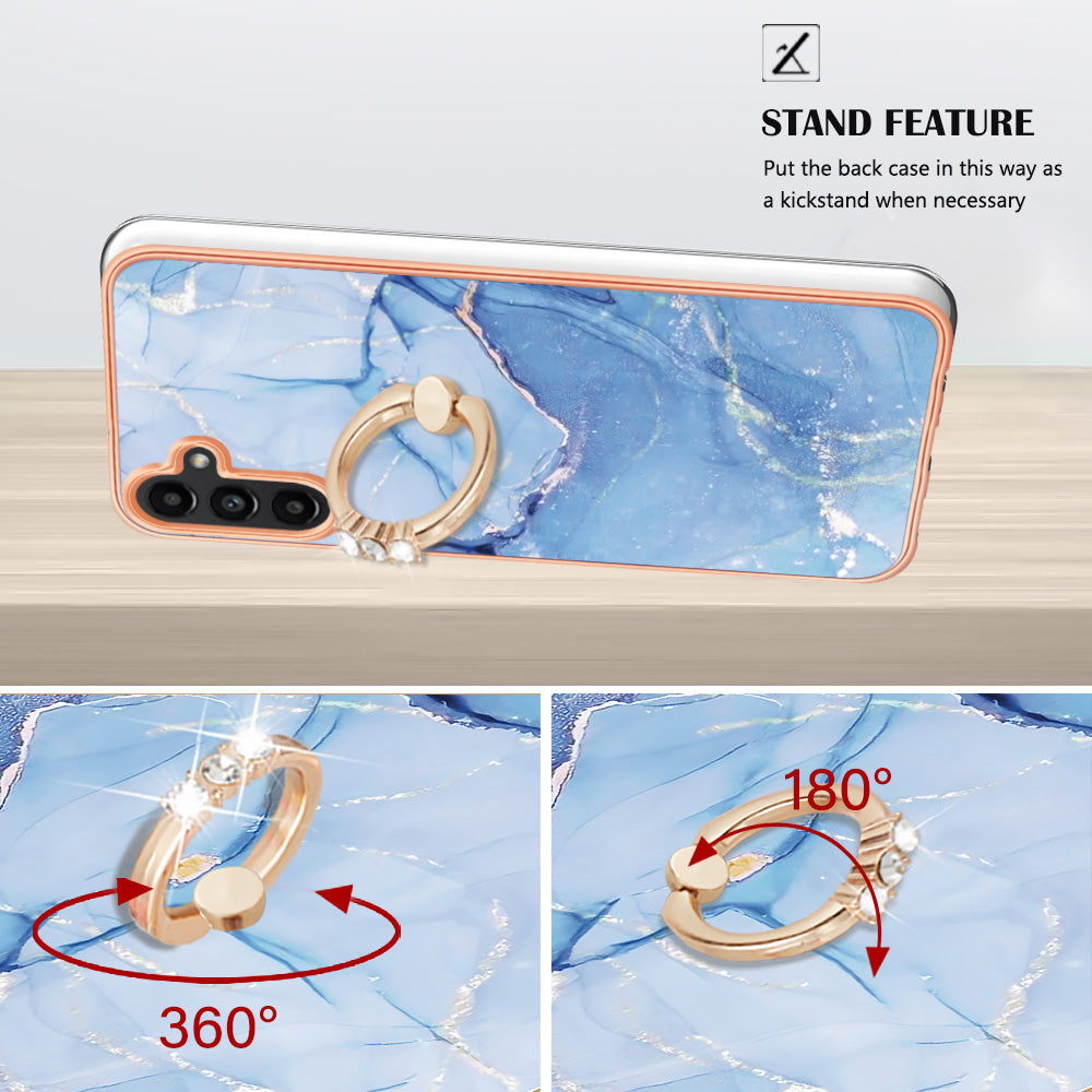 YB IMD Series-17 Style-E For Samsung Galaxy A55 5G Case 2.0mm TPU Marble Phone Cover with Ring Holder - Blue YB IMD Series-17 Style-E For Samsung Galaxy A55 5G Case 2.0mm TPU Marble Phone Cover with Ring Holder - Blue